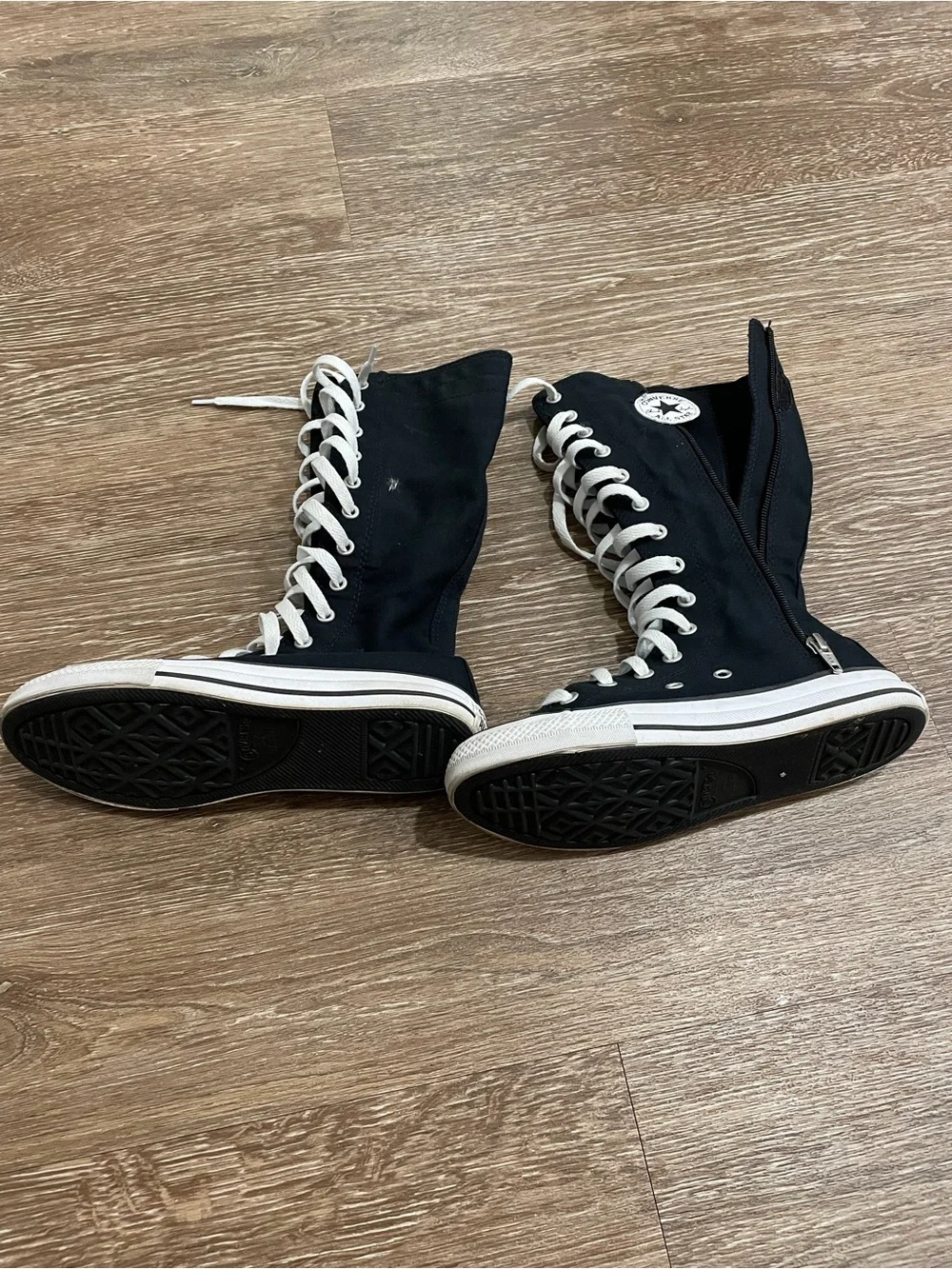 Converse Black and White Knee-High Lace-Up Sneakers with Side Zip